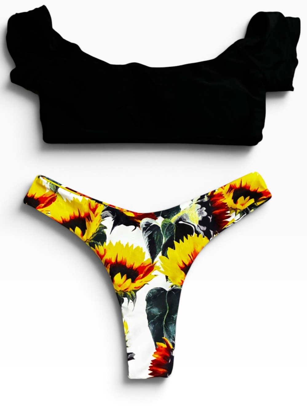 Swimsuit Zaful Off Shoulder Top with Sunflower-Print Cheeky Bottom Worn Once
